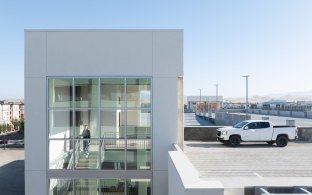 The top of the parking garage and adjacent staircase