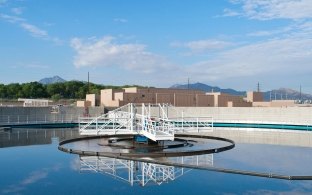 Aerial view of the 91st Ave water plant holding pool.