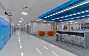 Buena Vista High School hallway with lockers and administrative offices