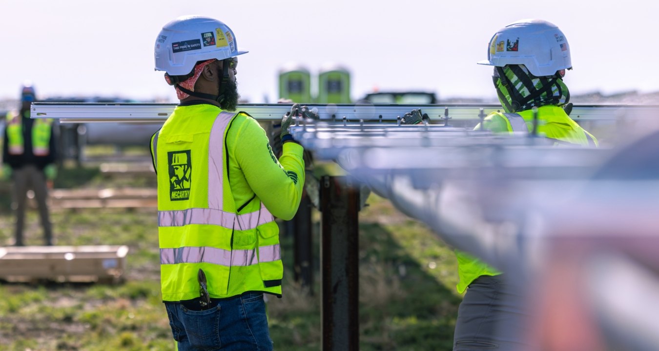 Construction workers at a solar jobsite.