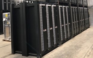 Interior view of the battery storage facility; a photo of the equipment inside the facility.