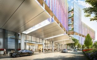 Exterior ground-level rendering of the Children's NPC entrance.
