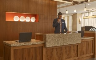 The reception desk at Hyatt Place in Houston.