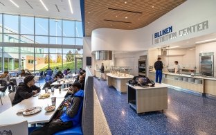 A dining hall with seating.
