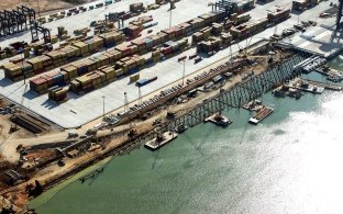 Aerial view of the terminal with waterway in the foreground