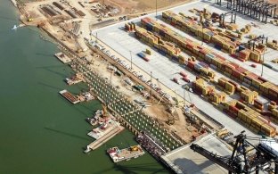 Aerial view of the terminal with waterway on the left side