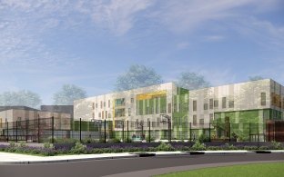 Exterior rendering of the school from the northeast.