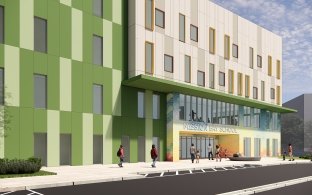 Exterior rendering of the school's east entrance