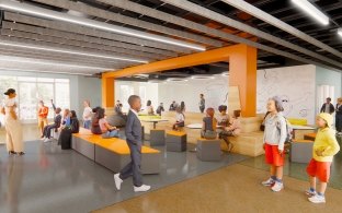 Interior rendering of a common area where students can gather.