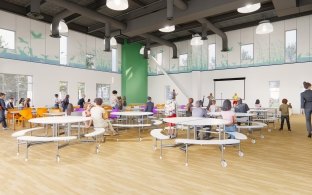 Rendering of the cafeteria seating area