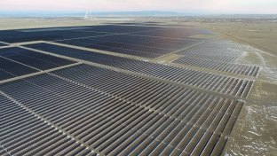 Aerial view of solar panels at the Sun Mountain solar project.