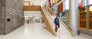 A person walking down the stairs.