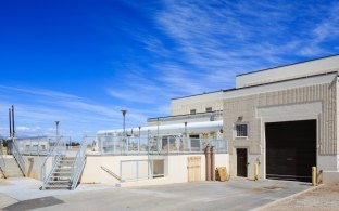 An exterior view of the building at the water treatment facility