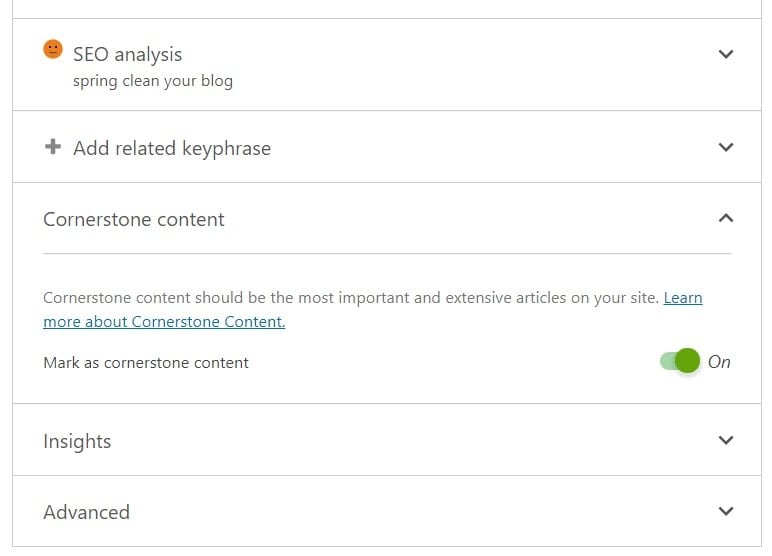 Yoast SEO Metabox Cornerstone Content